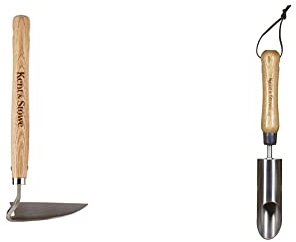 Kent & Stowe Schneidehacke – Gartenhacke aus Edelstahl entfernt Unkraut und Moos & Zwiebelpflanzer – Blumenzwiebel-Pflanzer aus Edelstahl für gleichmäßige Löcher Zwiebel-Stecher mit Stiel aus Esche