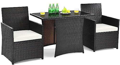 KOMFOTTEU Salon de Jardin extérieur en rotin, Ensemble de Jardin extérieur, Set de Meubles de Jardin, 1 Table Basse, Porteur de 75 kg, 2 fauteuils avec Coussin, Charge de 180 kg
