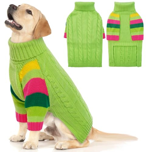 Pullover Classico a Treccia per Cani di Taglia Media, Cappotto Invernale Elastico con Maglione Caldo e Felpa per Animali Domestici, Verde, L