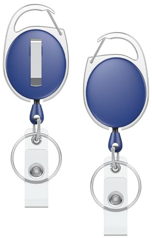 Uniclife 2 Pack Retractable Badge Reel for Badge Holder Heavy Duty Retractable Keychain Strong ABS Casing with Stainless Steel Spring Coil 61 cm Nylon Rope Carabiner Clip and Key Ring Blue