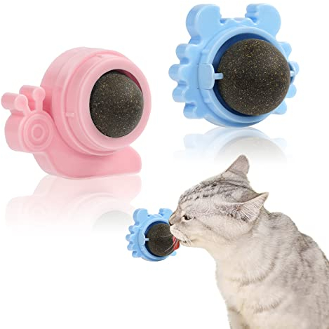 Adiwo Katzenminze Bälle,2 Stück 360° Drehbare Katzenminze Spielzeug mit Deckel Selbstklebende Interaktives Katzenspielzeug Wandroller für Katzenlecken Effektiv zum Reinigen Zähne und Katzenerregung