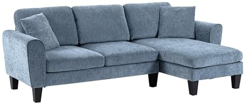 HOMCOM Sofá Chaise Lounge Sofá de Salón Cheslong Sofá de Salón Reversible en Forma de L con 2 Almohadas Carga 200 kg 230x138x87 cm Azul Oscuro