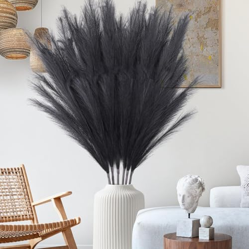 Mbsomnus Pampasgras Groß, 6 Stk Pampasgras Künstlich 110cm Künstliches Pampasgras Deko Trockenblumen Getrocknete Blumen Boho Deko Kunstblumen Pflanzen für Hochzeit Büro Schlafzimmer Wohnzimme(Schwarz)