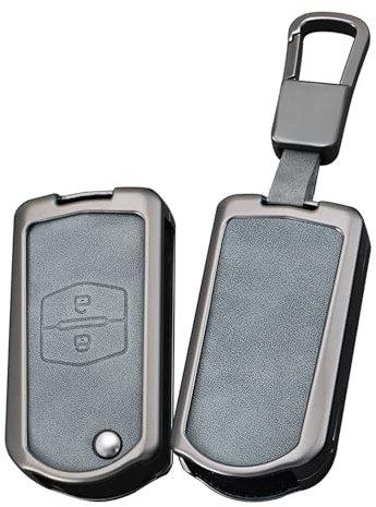 TECART Coque de clé de voiture pliante pour Mazda 2 3 5 6 M2 M3 M5 M6 Demio CX7 CX9 RX8 MX5 MPV Atenza BT50 - En cuir - Cadeau de Saint-Valentin - 2 boutons - Gris