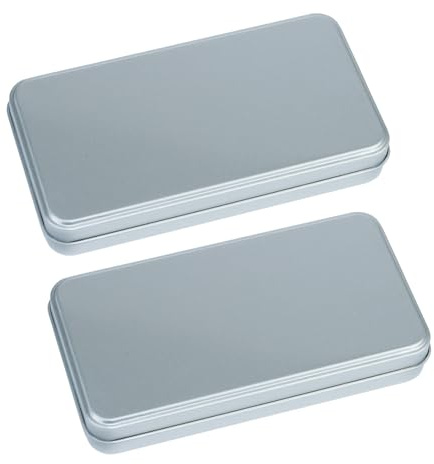 AnRui 2Pcs Silver Metal Tin Box with Lid - 6.1 x 3.18 x 1 inch Small Metal Containers Portable Box Holder for Jewelry, Cash, Watercolor, Car Keys, Candies, Pills, Crafts