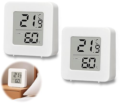 Juego de 2 mini termómetros LCD, higrómetro digital, termómetro inalámbrico, medidor de humedad para habitación de bebé, salón, oficina, invernadero (blanco)