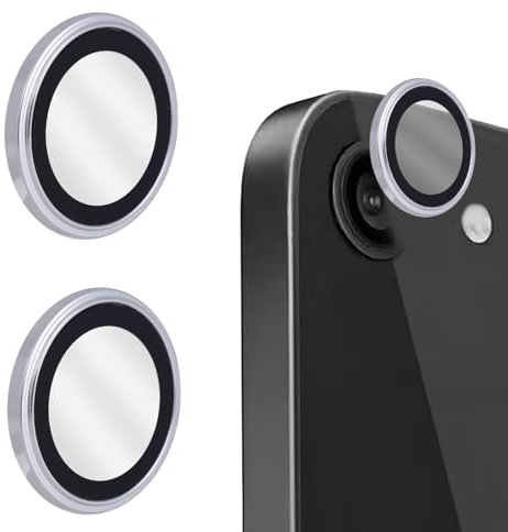 lasuroa 2pcs Camera Lens Protector for iPhone 16e, Anti Scratch Metal Ring Tempered Glass Lens Screen Cover Bubble Free Individual Camera Case for Smartphone Accessories (Silver)