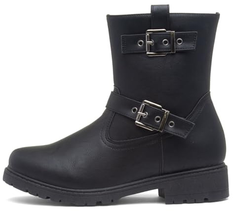 Lilley Womens Black Buckle Zip Up Ankle Boots - Size 5 UK - Black