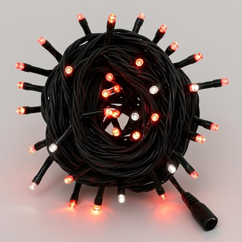 IXTRIMA Catena Luminosa LED, catenaria 10 Metri da esterno, 100 Luci, IP65 Impermeabile e Prolungabile con Effetto Flash, per Natale, Negozi, Balcone (Luce rossa - flash, Cavo nero)