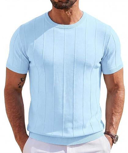 T-shirt d'été en soie glacée pour homme - Manches courtes - Maille fine - Respirant - Coupe ajustée - Col rond
