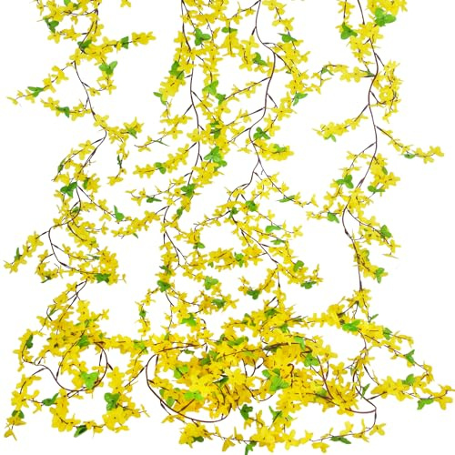 CEWUDA 4 Stück Blumengirlande Künstlich Forsythie Blumen Gelb 180 cm Seidenblumen Girlande Hängend Vines Künstliche Blumen Girlande Frühling Hochzeitsbogen Wand Party Hochzeit Zimmer Ostern Dekor