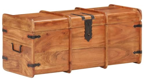 IBUQDDV Cassapanca in legno massiccio di acacia, 90 x 40 x 40 cm, con trappola di sicurezza e manici laterali per riporre e trasportare, robusta cassapanca con coperchio piatto come tavolo