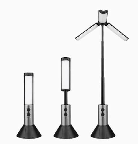 Fancysky Lampada da Campeggio, Ricaricabile, Multifunzione, LampadaCampeggio, Lampada di Emergenza per Esterni, Lampada da Campeggio e Torcia In Uno, Treppiede Telescopico e Pieghevole