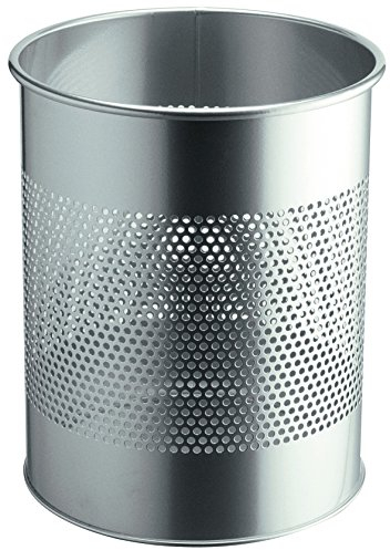 Durable 331058 Corbeille à Papier Ronde 15 Litres Hauteur 31,5 cm en Métal Peint avec Perforations Coloris Argent Métallisé