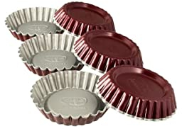 Dr. Oetker Torteletts Ø 10 cm, 6er Set, kleine Backformen für süße Küchlein, ausgezeichnete Wärmeleitung, zweifarbige Optik, (Farbe: grau/rot), Menge: 1 x 6er Set