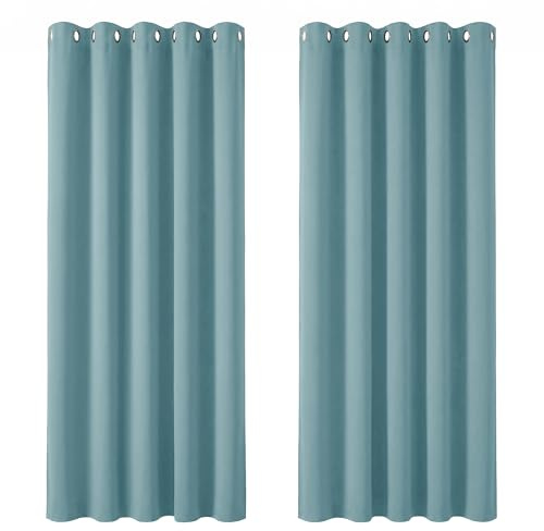 Deconovo Curtains Blue Super Soft Solid Thermal Insulated Eyelet Blackout Curtains for Bedroom 66 x 90 Inch Drop 1 Pair Sky Blue