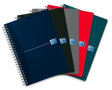 Oxford Spiral-Notizbuch A5, kariert, 180 Seiten, 4 aus 6 Farben sortiert, 5er Stück