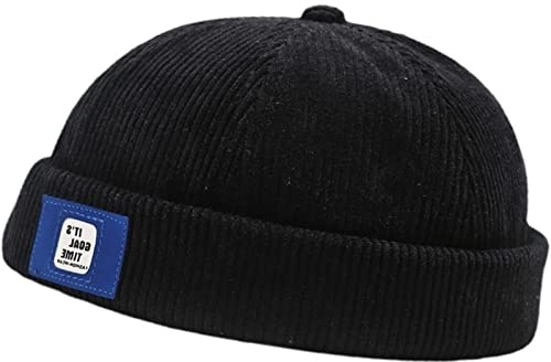 Faringoto Cappello in Corduroy Docker Berretto Senza Tesa per Uomini, Nero , Taglia unica