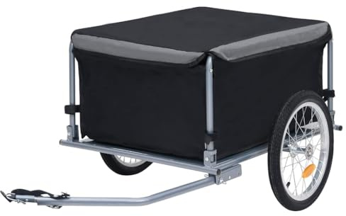 vidaXL Remolque para Bicicletas, Remolque con Barra de Tracción Plegable, Carrito de Mano, Remolque de Carga para Bici, Negro y Gris 65 kg