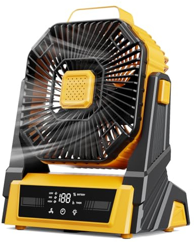 KopBeau Portable Camping Fan with Lights, 20000mAh Rechargeable Battery Operated Fan, Battery Powered Outdoor Beach Tent with 3 Speeds & Hook, Personal USB Table for Camping Accessories