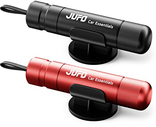 JUFO Pro 2 x Car Safety Hammer Escape Tools & Seatbelt Cutters, Black/Red | Flash Hammer for Car Windows with Spring-Loaded Breaker for Tempered Side Glass and Recessed Belt Cutter; Store Within Reach