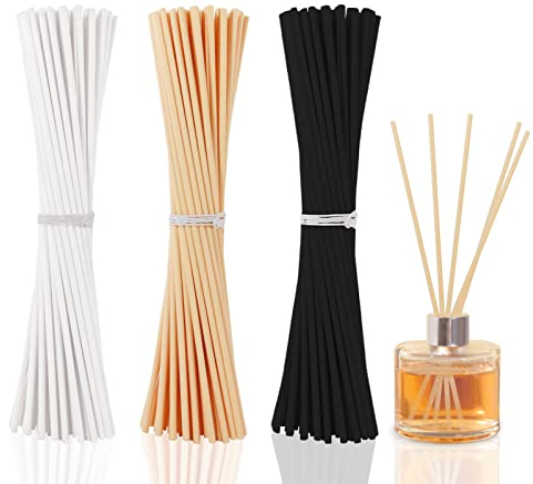 Bomtop 150 Stück Raumduft Stäbchen Duft Diffuser Sticks Duftstäbchen für Ätherische Öle im Home Office Hotel Spa Aropatherapie 20cm x 3mm (Natur, Weiß und Schwarz)