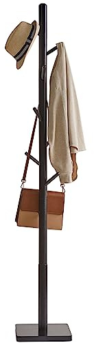 YMYNY Coat Rack Stand with Square Base, Wooden Coat Tree, Hall Tree Free Standing with 8 Hooks, Clothes Stand for Coats, Hat, Handbag, Umbrella, for Office, Hallway, 29 x 29 x 176CM Black HCR002B