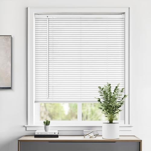 LazBlinds Cordless 1 Vinyl Mini Blinds for Indoor Windows - Light Filtering Horizontal Window Blinds & Shades, 27 W x 36 H, White
