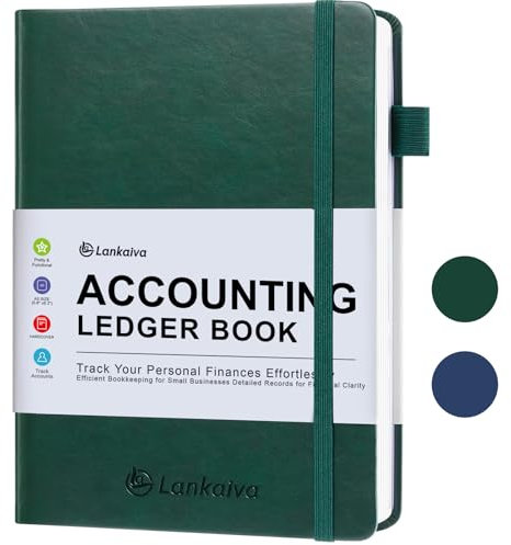 Accounting Ledger Book - Ledger Books Bookkeeping for Personal & Small Business Accounting, Expense Tracker Notebook for Expenses, Deposits & Balance, A5 Log Book for Small Business Essentials, Green