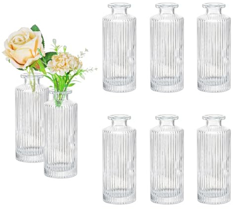 Hewory Små vaser för bordsdekoration: Hewory 8-talet vintage dekorationsvas glas, liten glasvas vas liten bordsdekoration räfflad vas för en ros, blomvaser glas för bröllop vardagsrum
