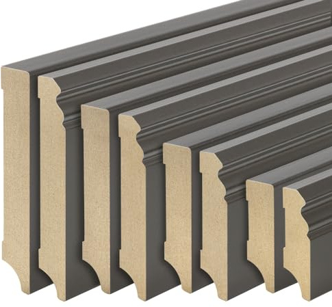 REESE | Sockelleisten Fußleisten | MDF Dunkelgrau | Hamburger/Berliner Profil (profiliert) | Größe 60mm