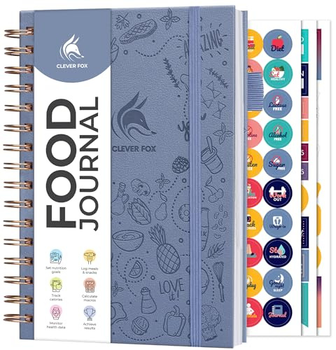 Clever Fox Food Journal Spiral - Daglig matdagbok, måltidsförberedande planerare för att spåra kalorier och näringsämnen, viktminskningsspårare anteckningsbok (blåsigblå)