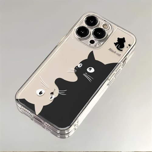 Coque en Silicone Compatible avec iPhone 14 6,1 Pouces,Transparente Motif Mignon Créatif Coque Antichoc Antirayures Etui Souple TPU Bumper Caméra Protection Housse pour iPhone 14,Chat noir et blanc