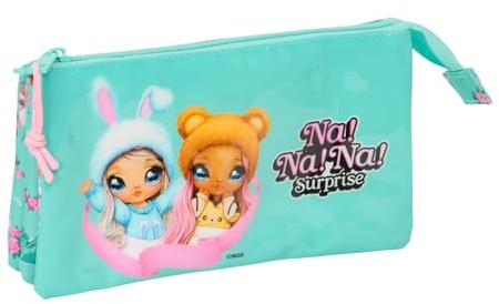 safta NANANA Bunny Federmäppchen für Kinder, ideal für Kinder im Schulalter, bequem und vielseitig, Qualität und Widerstandsfähigkeit, 22 x 3 x 12 cm, Türkis/Rosa, M, Casual