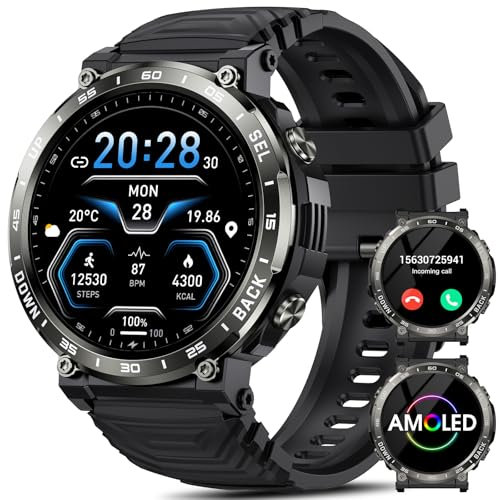 PYRODUM Orologio Smartwatch Uomo Militare, 1.52 AMOLED Orologio Sportivo con 118 Modalità Sportive, Sonno/Cardiofrequenzimetro/Contapassi, Password, Impermeabile Orologio Fitness, Android iOS