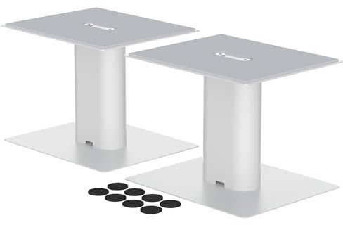 suptek Desktop Speaker Stands Mount Set 157mm for Bookshelf Speakers Bracket, 16.5 x 20cm Metal Tray, Compatible with 3 to 4 Speakers, White SDM003MW