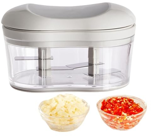 pofluany Garlic Chopper, Manual Press Chopper, Garlic Chopper Mini Garlic Press Mincer Manual Food Chopper Hand Push Garlic Cutter Portable Food Chopper for Vegetables Fruits Kitchen Helper Grey