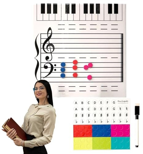 Pizarra de lectura de notas musicales, pizarra blanca magnética de dos caras | Asistente de enseñanza de lecciones incluye marcador para profesores y músicos