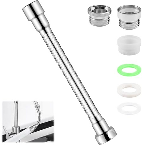 Rallonge Robinet Cuisine,30 cm/11.8 in Extension de Robinet Flexible à 360°,en Acier Inoxydable,Rallonge de Robinet de Cuisine Universelle,Extension Robinet pour Salles de Bains,Balcon,Toilettes