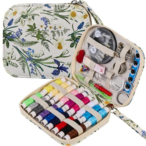 Juegos y kits de costura, kit de costura con patrón de campanilla, juego de costura de impresión, suministros de costura profesionales con estuche de kit de costura con cremallera, accesorio de