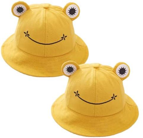 SKHAOVS 2 Piezas Sombrero Tipo Pescador Amarillo Rana,Sombrero para el Sol de ala Ancha,Gorra de Pesca,Sombreros Divertidos para Hombres y Mujeres Pesca Caza Vacaciones Acampada(Amarillo)