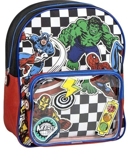 Mochila Escolar Marvel Avengers con Bolsillo Transparente y Diseño de Superhéroes - Mochila Infantil Avengers Resistente para Niños y Niñas