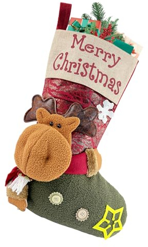 ZWLIYCHN Groß Nikolausstrumpf 47*29cm, Nikolausstiefel mit 3D Rentier Muster, Merry Christmas Design, Hängende Weihnachtsstrumpf Personalisiert für Weihnachten Familie Kamin Weihnachtsbau Dekor 1Pcs