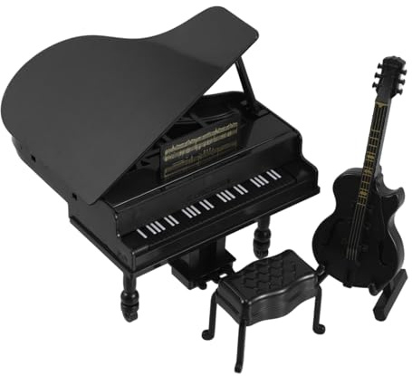 iplusmile Instruments Miniatures pour Maison De Poupée Garçon Et Filles Piano à Queue Noir Et Mini-Guitare Set Accessoire Décoration Musicale Miniature Collection