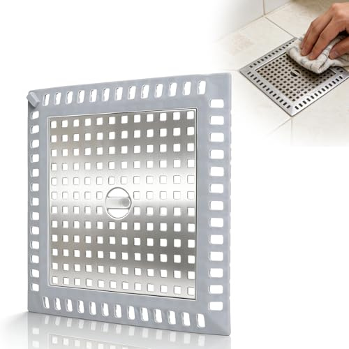 EFUTURETIME Filtro Atrapa Pelos Ducha Cuadrado, 12,4 x 12,4cm, Rejilla Desague Ducha Acero Inoxidable con Borde de Silicona, para Desagüe de la Baño y Bañera, Evitar Atascos