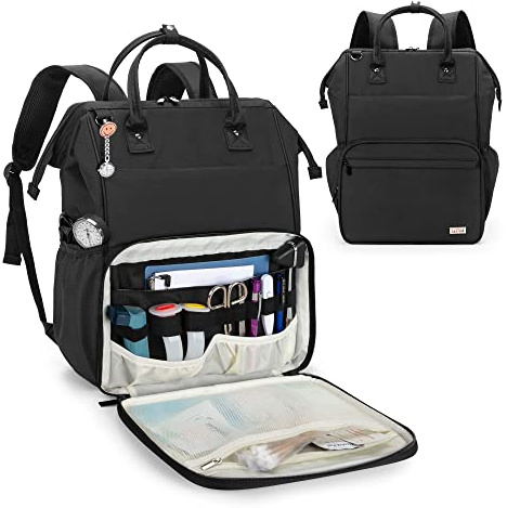LoDrid Bolsa de aseo, resistente bolsa médica para cuidadores, mochila con marco de acero resistente (superior), compartimento para portátil de 15,6 pulgadas, cremallera y acolchado interior, color