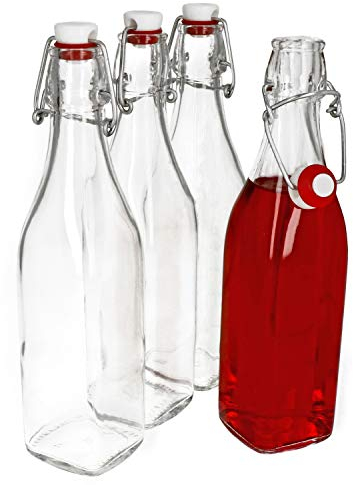 Set di 4 bottiglie di vetro serie Swing con chiusura a leva, 0,50 litri