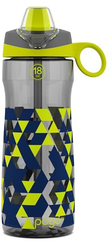 Pogo BPA-Free Tritan Kids Water Bottle with Silicone Soft Straw, Grey Geode, 18 oz.