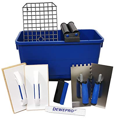DEWEPRO® 10-teiliges Fliesenleger Waschset M - 22l Waschbox - Schwammbrett - Fugengummi - Zahnkelle 10x10mm