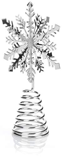 com-four® Weihnachtsbaumspitze Schneeflocke - Christbaumspitze für den Weihnachtsbaum - Schneeflocke zum Hinstellen für Weihnachten (silberfarben)